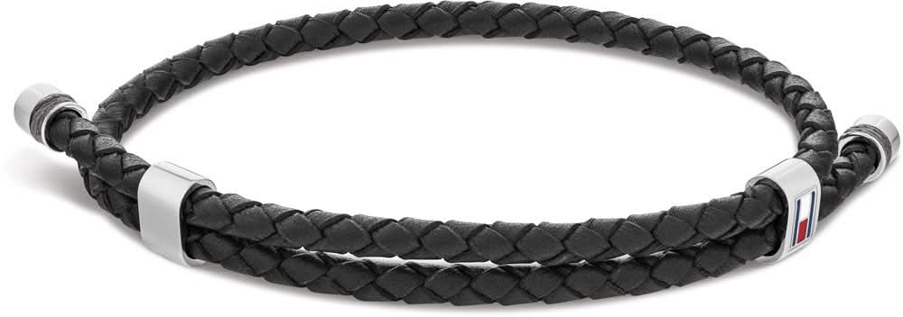 Bracciale in pelle intrecciata nera di Tommy Hilfiger con chiusura in metallo