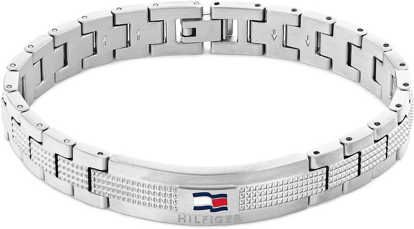 Bracciale a maglie in acciaio inossidabile con incisione Tommy Hilfiger, maglie argentate