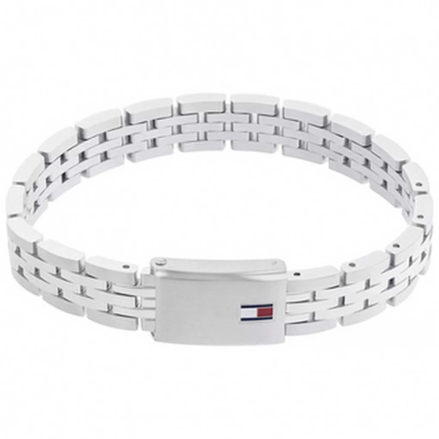 Edelstahl-Gliederarmband mit rechteckiger Schließe und Tommy Hilfiger-Flagge