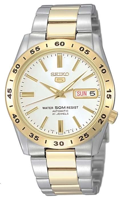 Orologio da uomo bicolore con cassa in oro e argento, quadrante bianco e datario