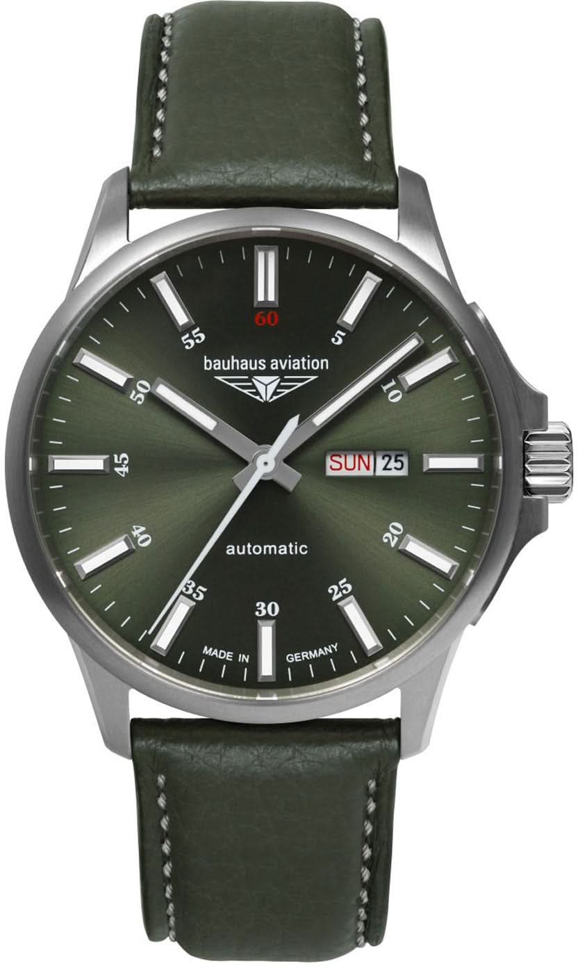 Herren-Titanuhr mit grünem Lederarmband, grünem Zifferblatt und Datum