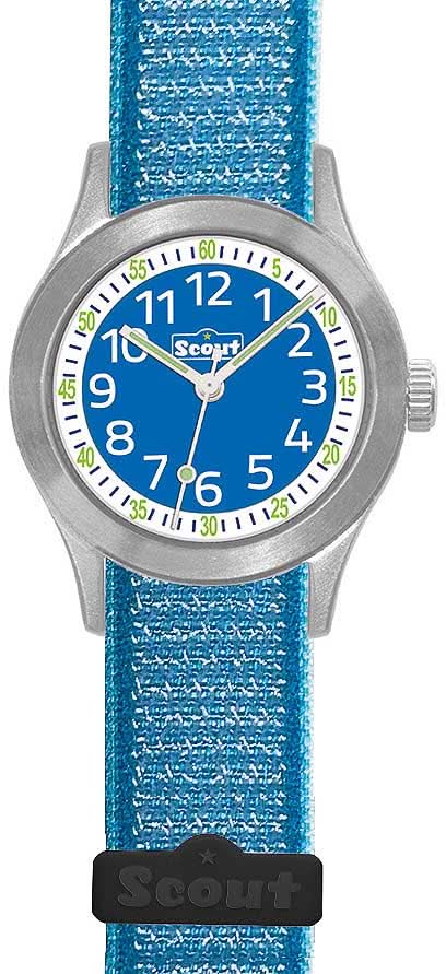 Orologio educativo Scout da ragazzo con cinturino in tessuto blu, quadrante rotondo e lancette