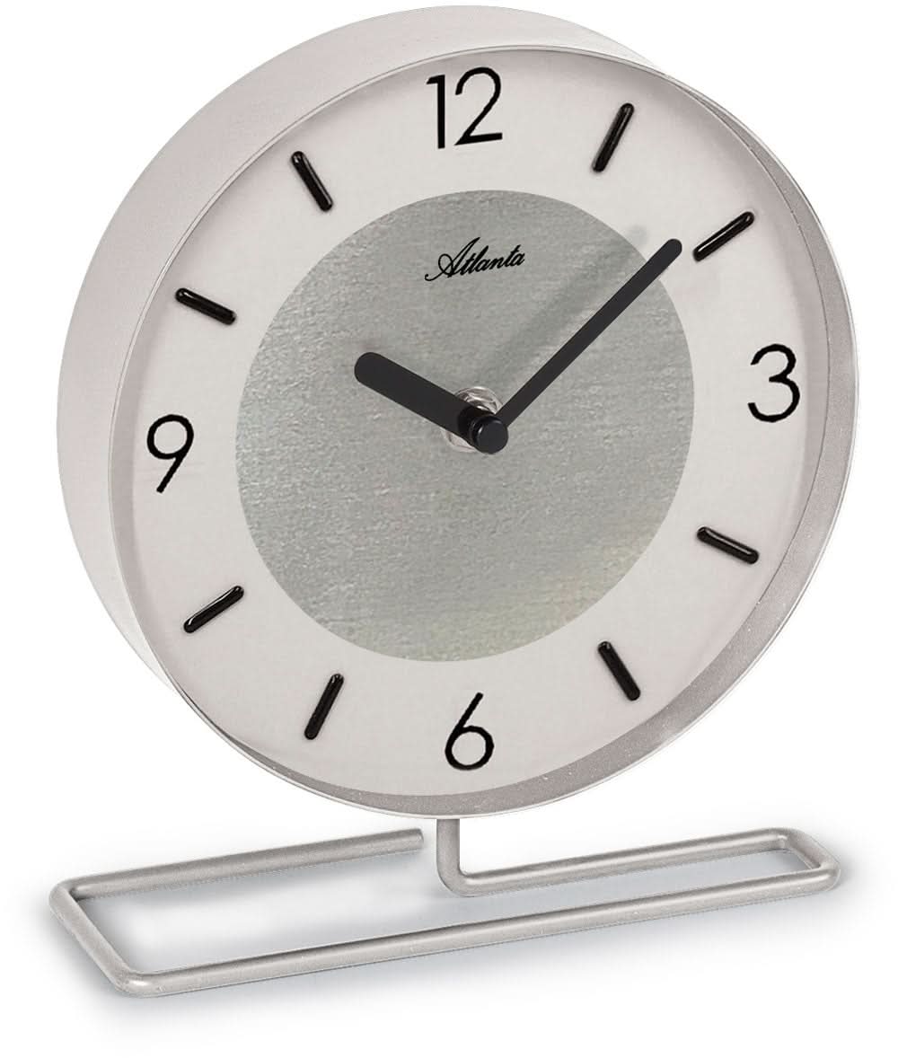 Orologio da parete rotondo con cornice argentata, quadrante grigio, numeri e lancette neri