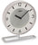 Orologio da parete rotondo con cornice argentata, quadrante grigio, numeri e lancette neri