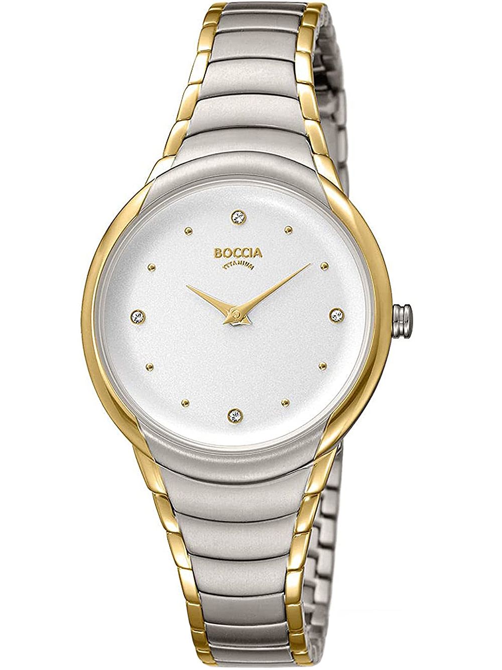 Boccia 3276-10 Damen Armbanduhr Bicolor • Titan-Gehäuse & -Armband • 4 Swarovski-Kristalle