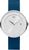 Orologio da uomo con cassa rotonda in argento, quadrante grigio e cinturino in pelle blu.