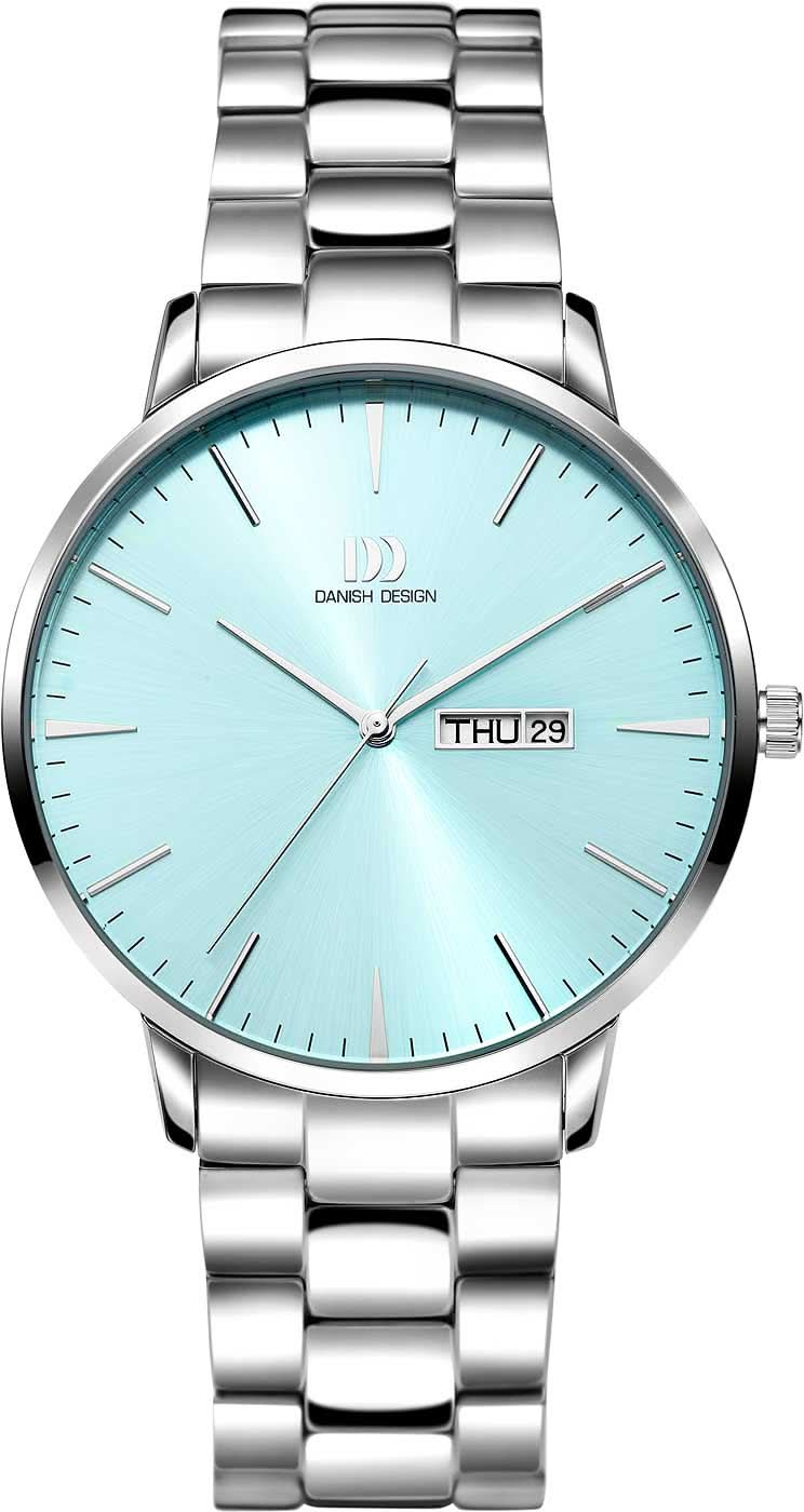 Orologio da uomo con cinturino in metallo argentato, quadrante rotondo azzurro, datario GIO 29
