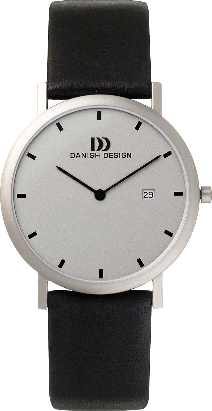 Orologio da uomo Danish Design con cinturino in pelle nera, quadrante grigio, datario
