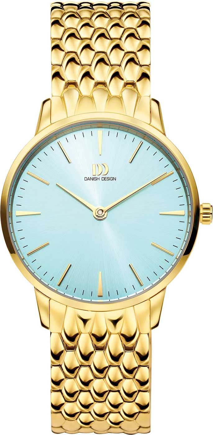 Orologio da donna con bracciale in acciaio inossidabile dorato e quadrante azzurro con indici a bastone