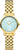 Damenuhr aus Edelstahl mit goldfarbenem Gliederarmband und hellblauem Zifferblatt