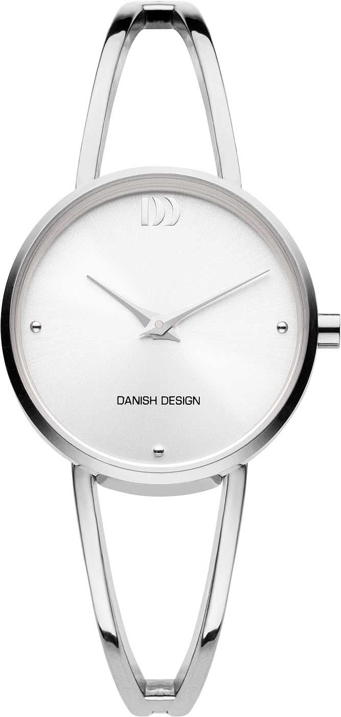 Damenuhr mit rundem weißem Zifferblatt, silbernem Gehäuse und schlankem Metallarmband