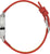 Damenuhr mit rotem Lederarmband, seitlich abgebildetem silbernem Gehäuse und Verschluss