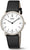 Orologio da donna con cinturino in pelle nera, cassa argentata e quadrante bianco (Boccia).