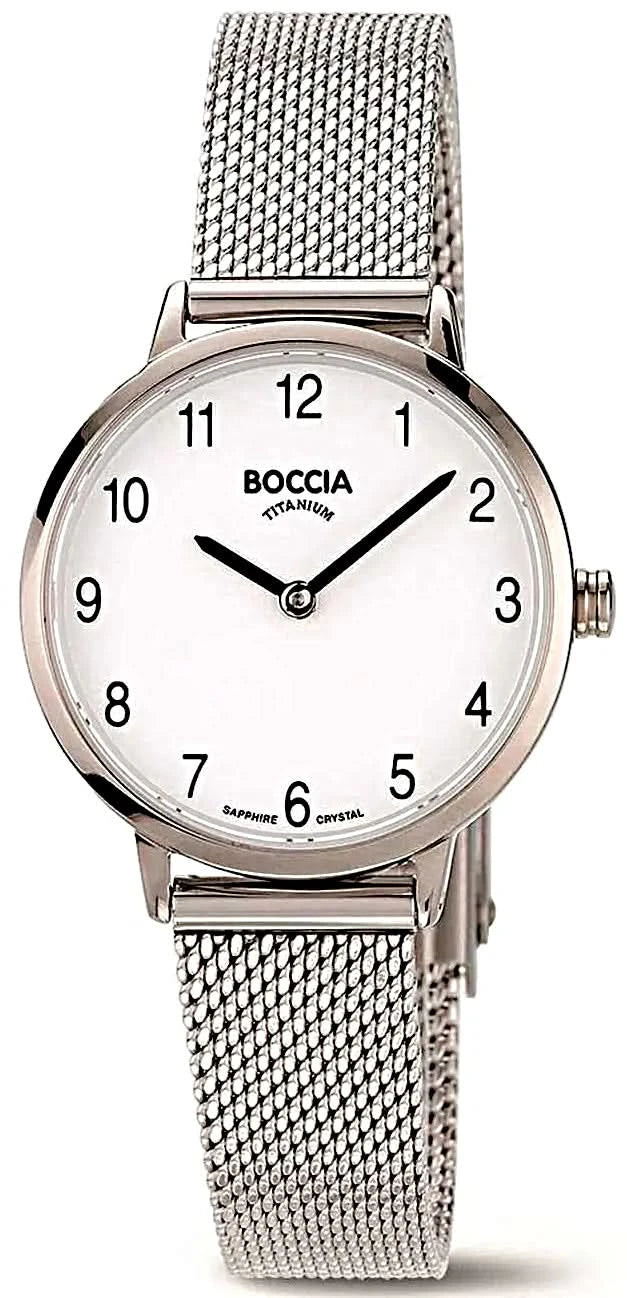 Orologio da donna con bracciale in maglia d'argento, quadrante rotondo con numeri romani e lancette