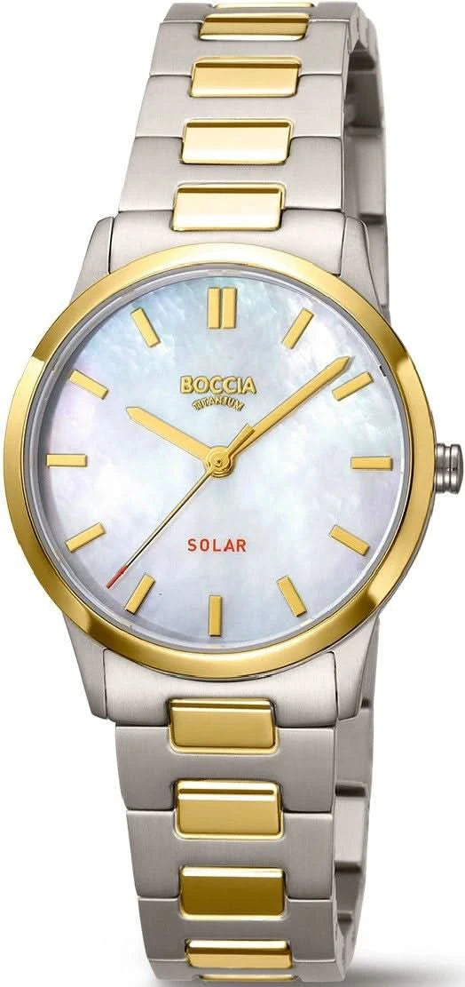 Orologio da donna con quadrante rotondo azzurro, cinturino argentato e accenti dorati