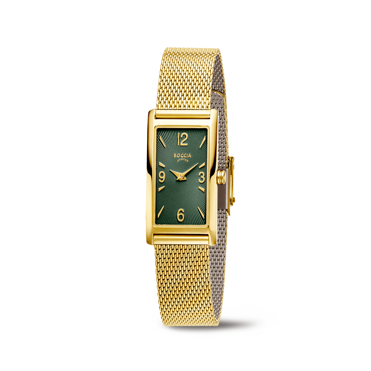 Boccia 3366-03 Damen Armbanduhr • Reintitan Goldplattiert • Milanaise-Edelstahlband