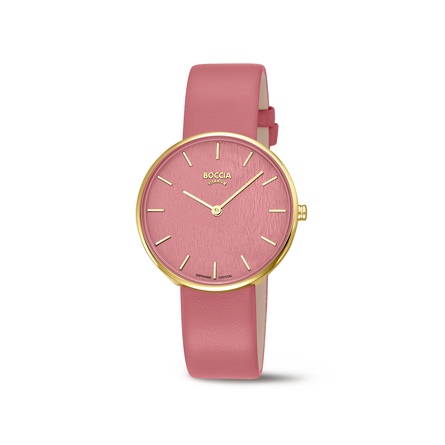 Boccia Trend 3387-03 Damen Armbanduhr Rot/Goldfarben • Saphirglas • Titan-Gehäuse goldplattiert