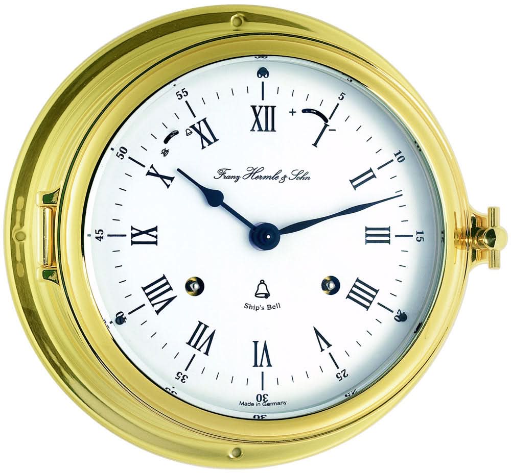 Orologio da parete Hermle 18x18x10 cm in ottone • Gong a campana di nave • Movimento meccanico