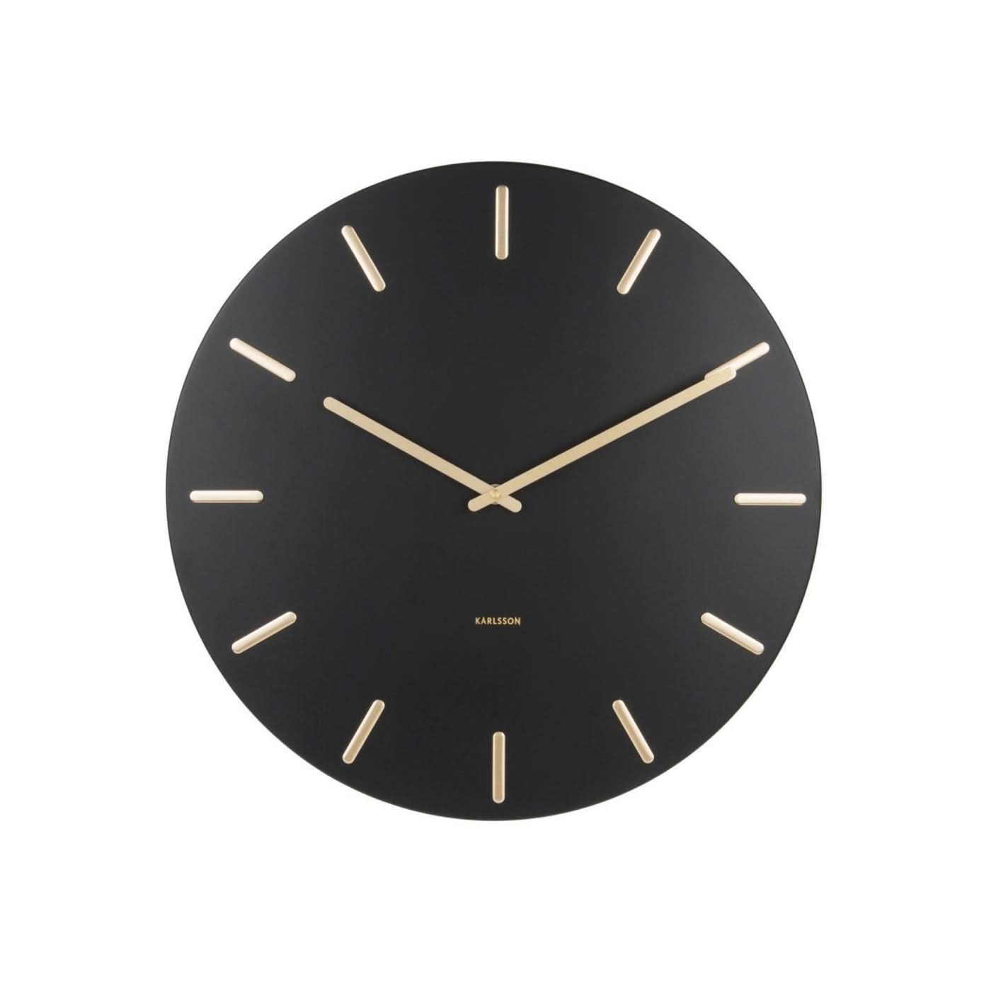 Orologio da parete Karlsson, orologio rotondo nero con lancette dorate e indici a tratto