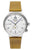 Herrenuhr mit cognacfarbenem Lederarmband, silberfarbenem Gehäuse und weißem Zifferblatt