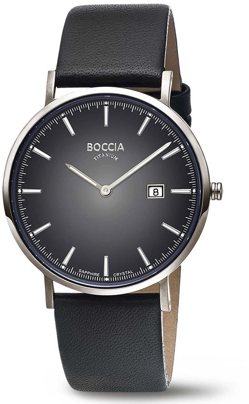 Orologio da uomo con cassa rotonda, quadrante nero e cinturino in pelle nera