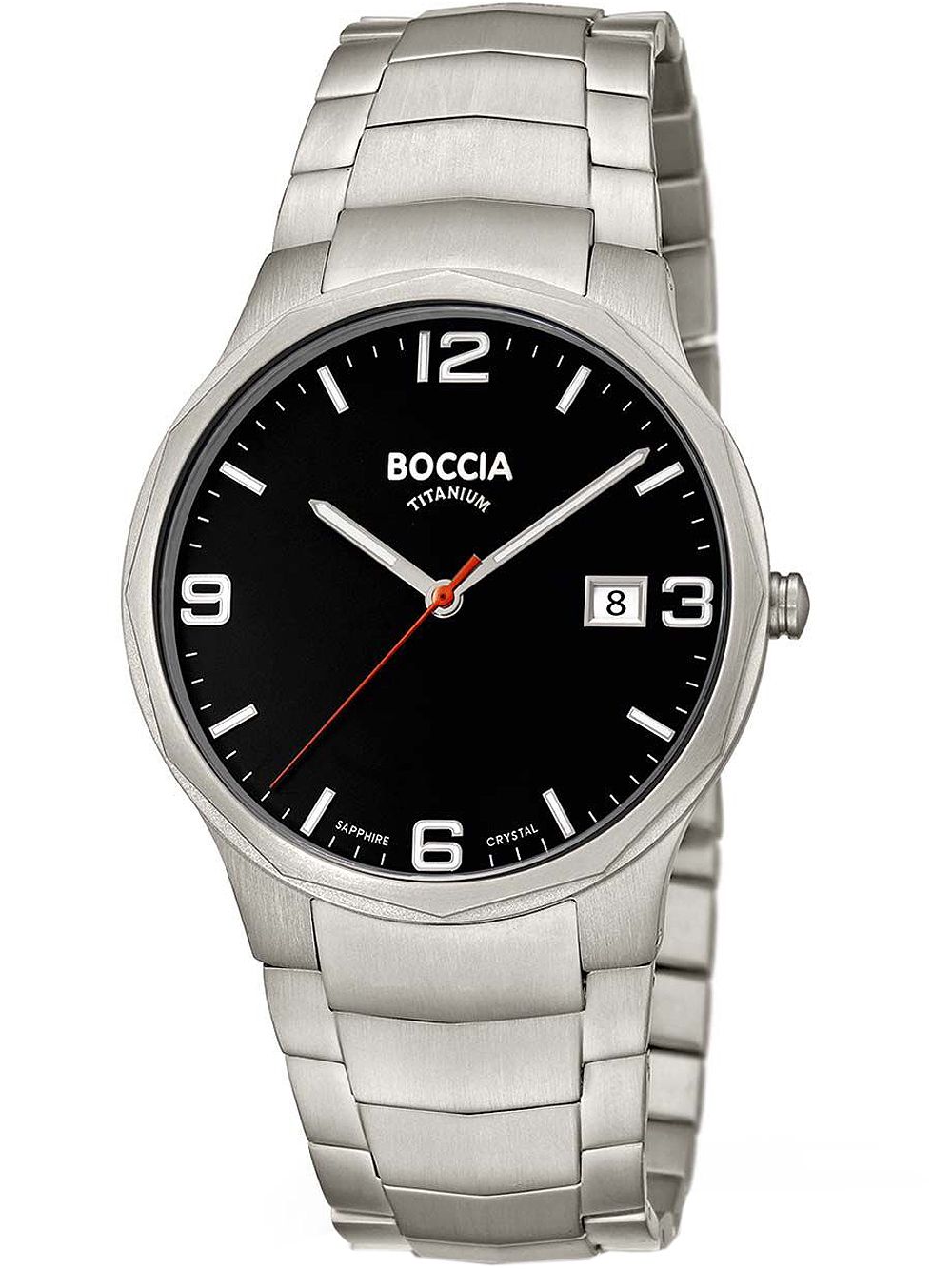 Boccia Titanium 3656-02 Herrenuhr Schwarz • Saphirglas • Titangehäuse