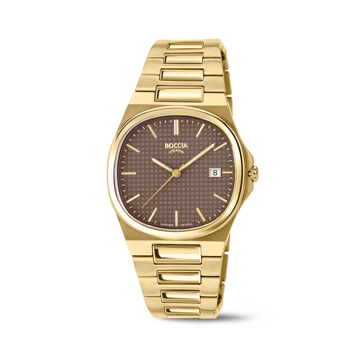 Boccia 3657-06 Herren Armbanduhr Goldfarben/Braun • Saphirglas • Slim Titan