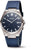 Orologio da uomo con quadrante blu scuro, cassa color argento e cinturino blu scuro, datario