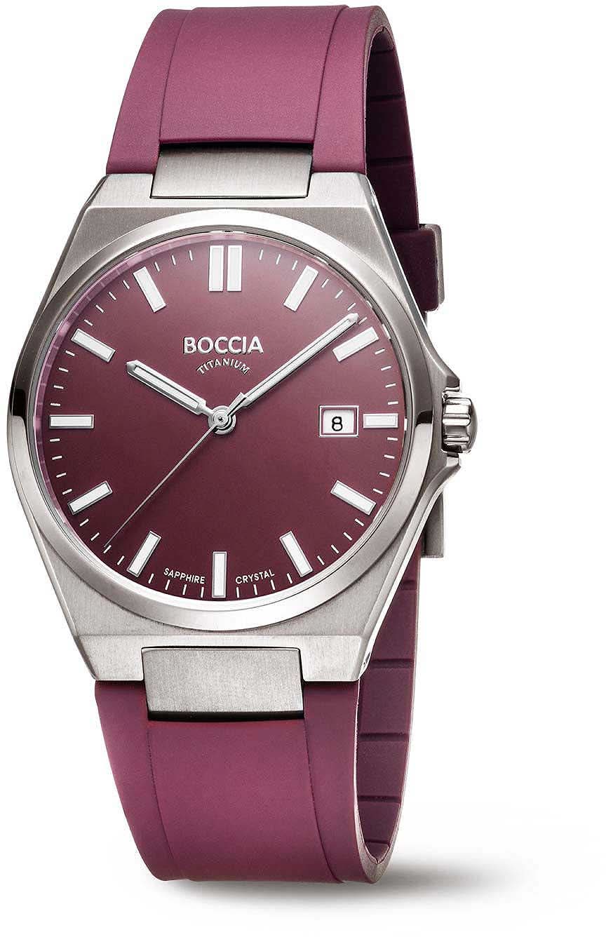 Orologio da polso da uomo: quadrante bordeaux, lunetta in acciaio, cinturino in pelle viola