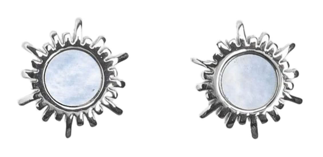 Orecchini a lobo Sole con madreperla blu e anima in legno Modello Jewelry