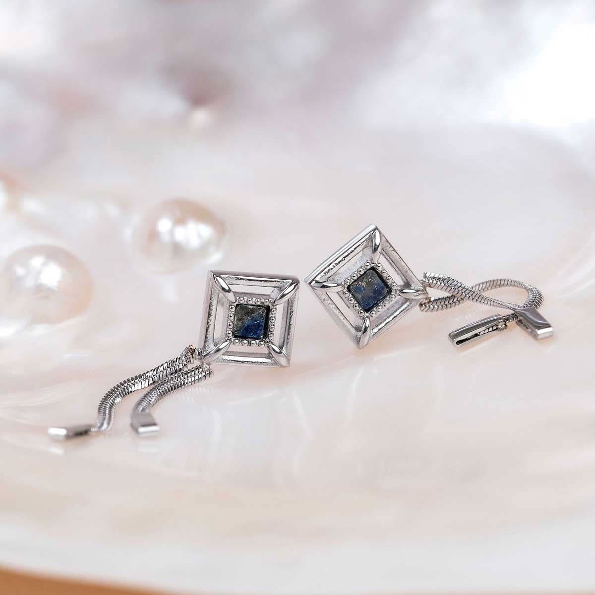 Orecchini Awakening (Lapislazzuli/Argento) Orecchini a lobo con pendente a catena - Nucleo in legno Modello: Jewelry