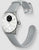 Smartwatch con cinturino in silicone grigio, vista laterale con cassa argentata