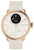 Damen Smartwatch: roségoldenes Gehäuse, beiges Silikonband, schwarzes Temp-Display.