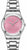 Orologio da donna con quadrante rosa e motivo floreale, cinturino in acciaio inossidabile color argento
