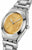 Orologio da donna in acciaio inossidabile con quadrante giallo e motivo floreale, vista laterale