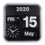 Orologio da parete con quadrante nero, display 2020/15 e funzione calendario, cornice bianca