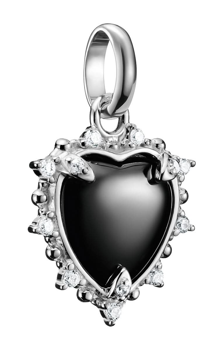 Thomas Sabo Charm Ciondolo Vintage Cuore Nero Connect Argento