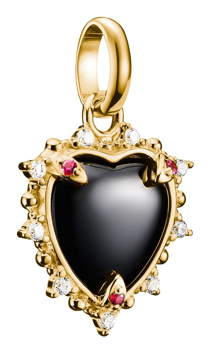 Thomas Sabo Charm Ciondolo Vintage Cuore Nero Connect Placcato Oro