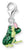 Charm pendente a forma di rana in argento con occhiello, corpo verde e dettagli gialli