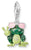 Charm pendente in argento con rana, occhi rosa, simbolo della pace verde