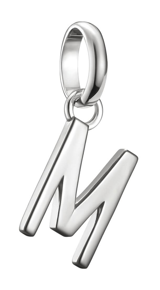 Charm pendente lettera M in argento con passante