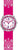 Orologio da bambina con quadrante rosa glitterato, cassa rotonda e cinturino rosa con fantasia