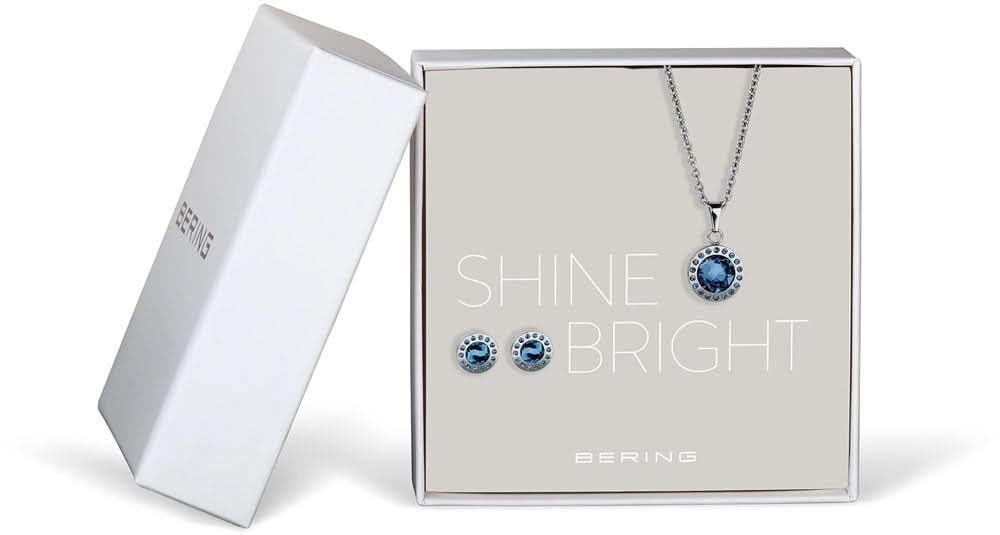 Set di gioielli con collana d'argento, ciondolo blu rotondo e orecchini a lobo blu
