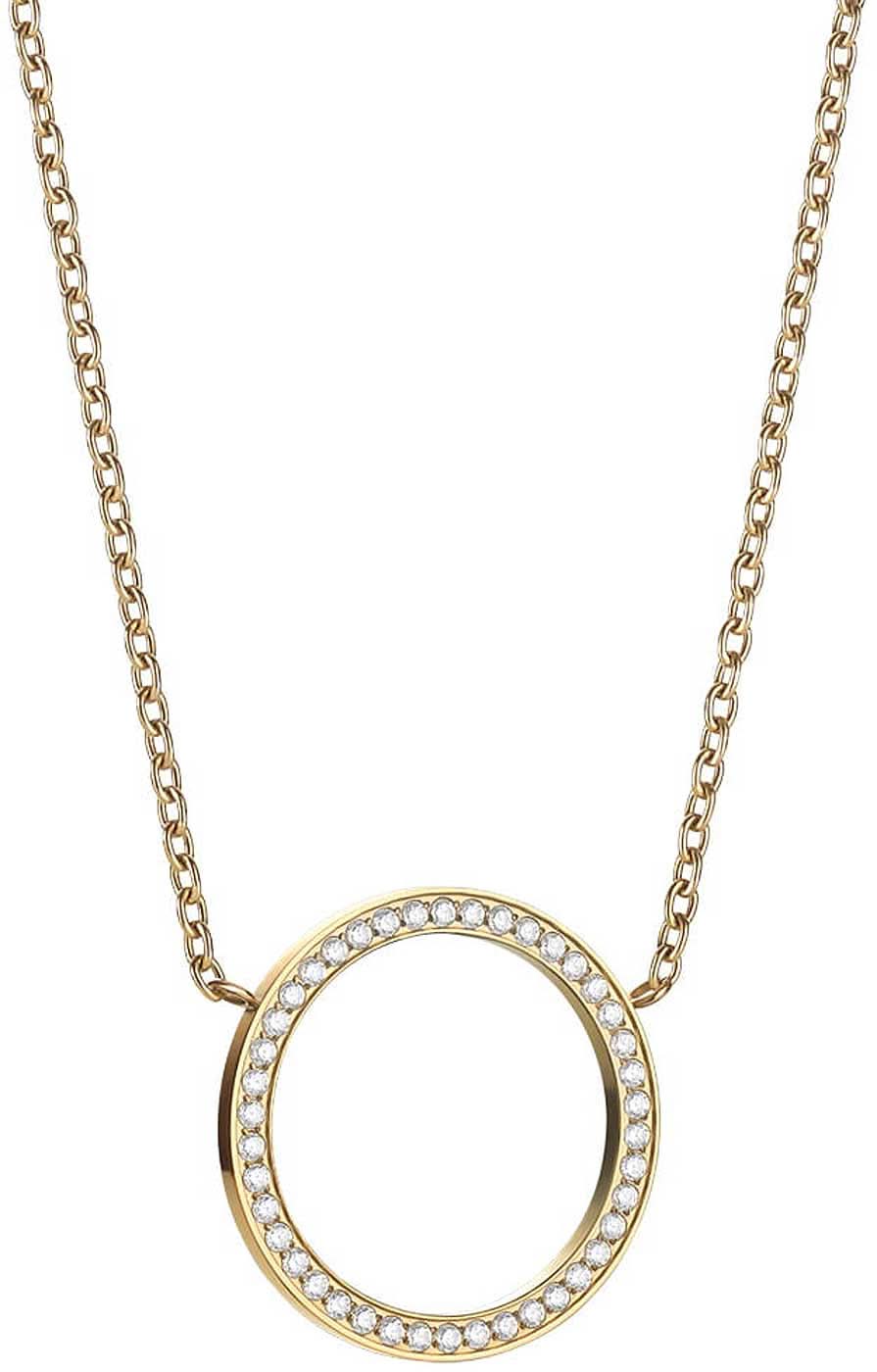 "Collana con ciondolo rotondo: anello color oro con zirconi"