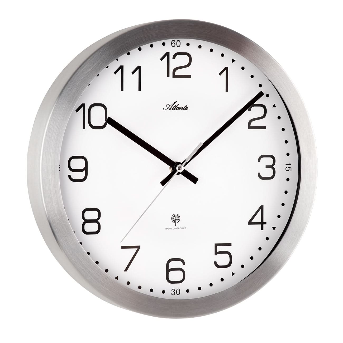 Orologio da parete Atlanta 30 cm Ø acciaio inossidabile • movimento radio • Design moderno