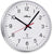 Orologio da parete radiocontrollato con quadrante bianco, lancette nere e lancetta dei secondi rossa.