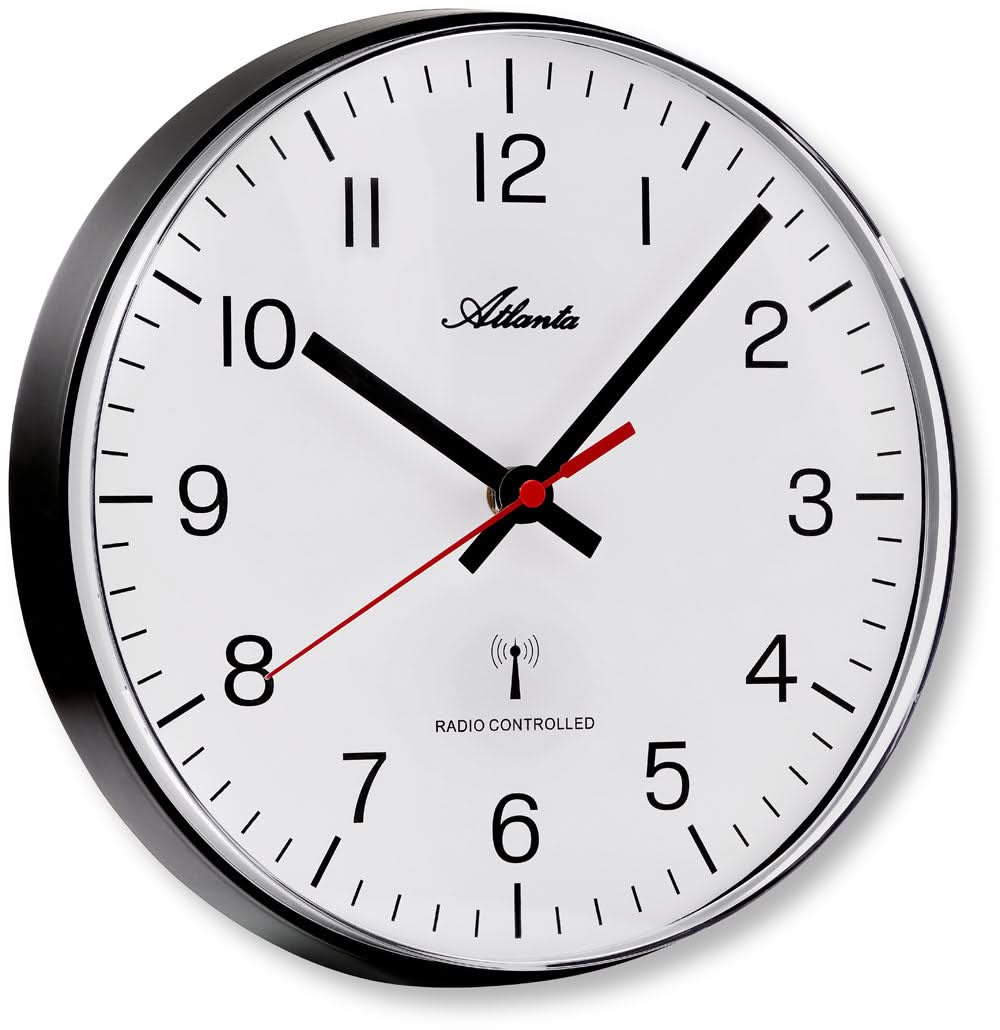 "Orologio da parete Atlanta 25 cm Ø in plastica • movimento radio • Design moderno"
