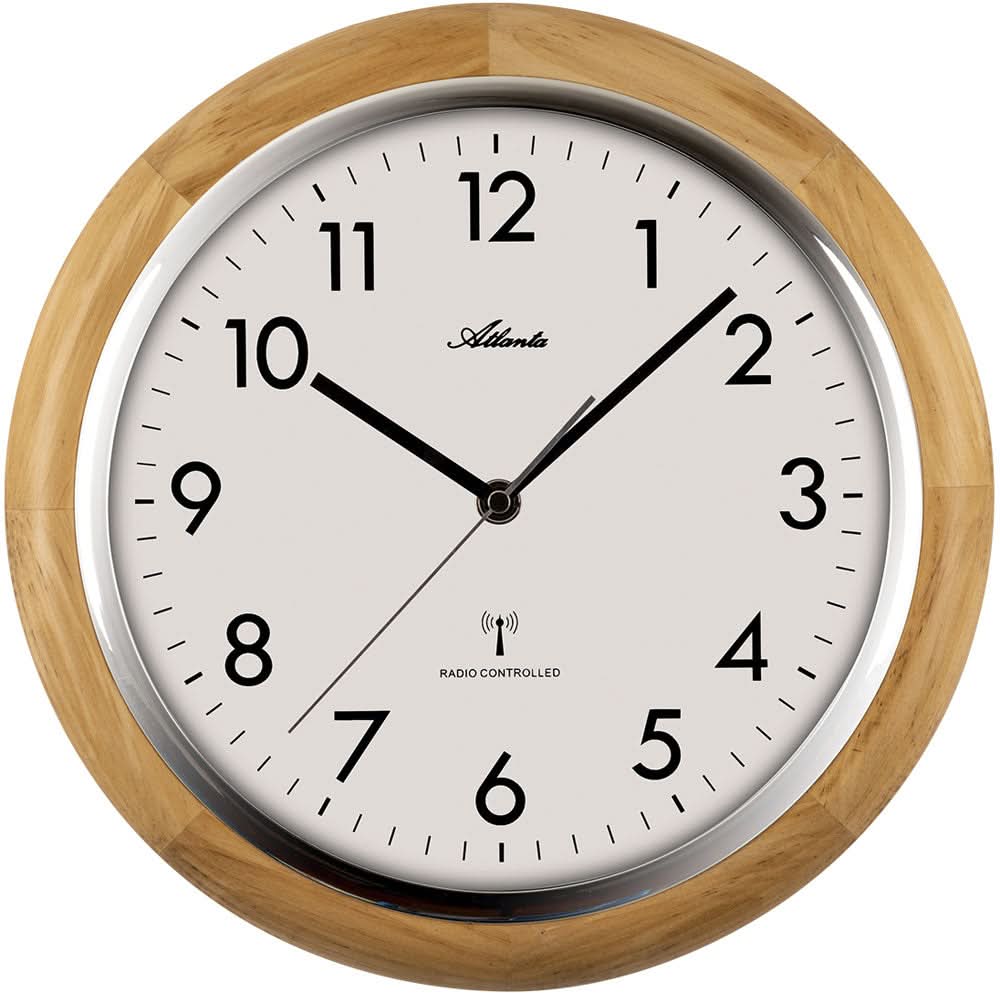 Orologio da parete Atlanta in legno • Radiocontrollato • Elegante design in legno