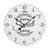 Runde Wanduhr mit arabischen Ziffern, „home sweet home“-Schrift und Blumenkranz