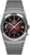 Orologio da uomo con bracciale in metallo, quadrante scuro, logo solare e data 25